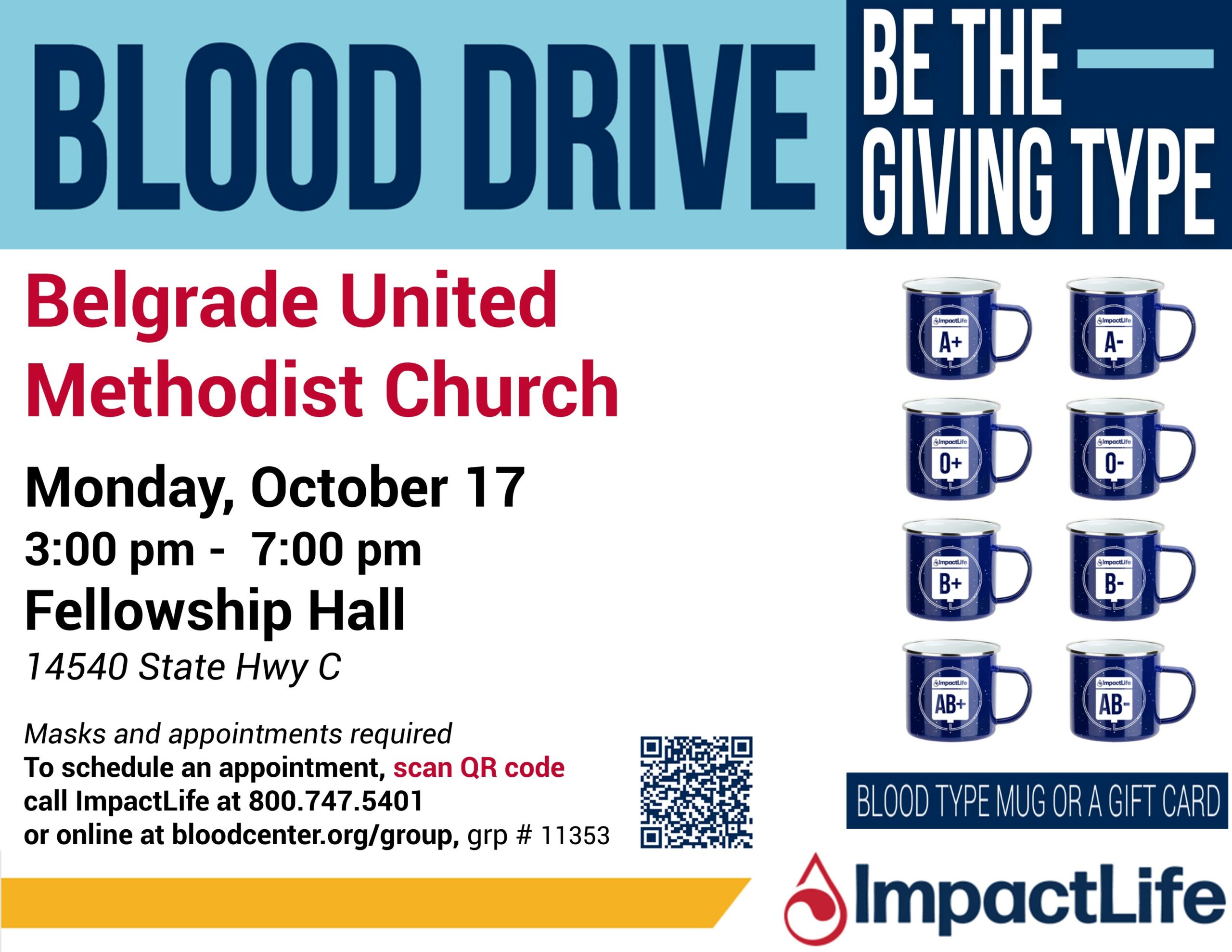 <h1 class="tribe-events-single-event-title">Belgrade United Methodist Church Blood Drive October 17th</h1>