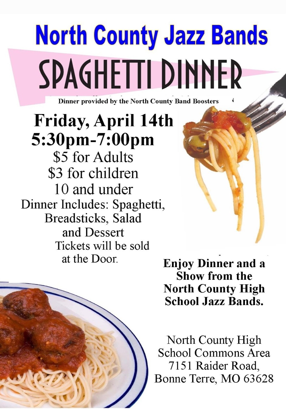 <h1 class="tribe-events-single-event-title">North County Jazz Bands Spaghetti Dinner in Bonne Terre</h1>