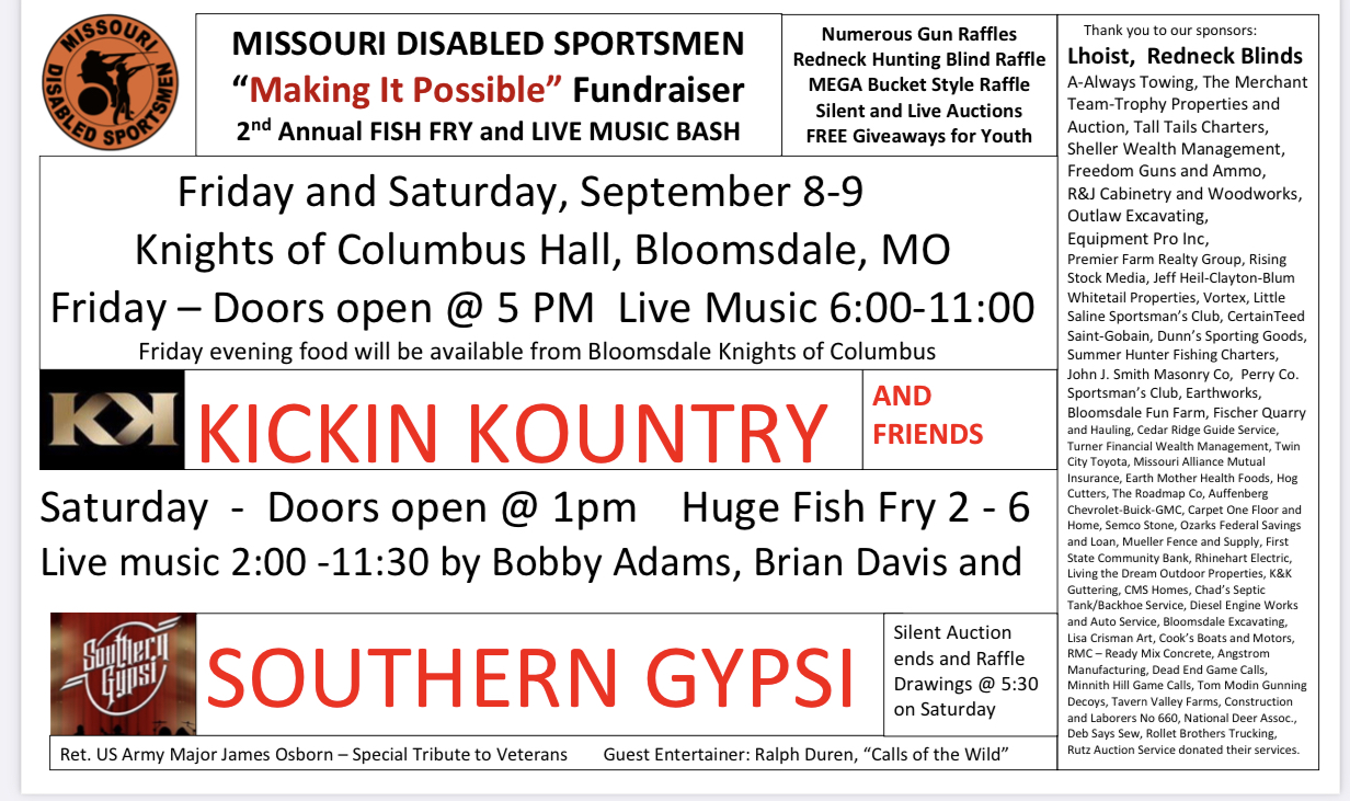 <h1 class="tribe-events-single-event-title">Missouri Disabled Sportsmen Fish Fry Fundraiser and Live Music Bash</h1>